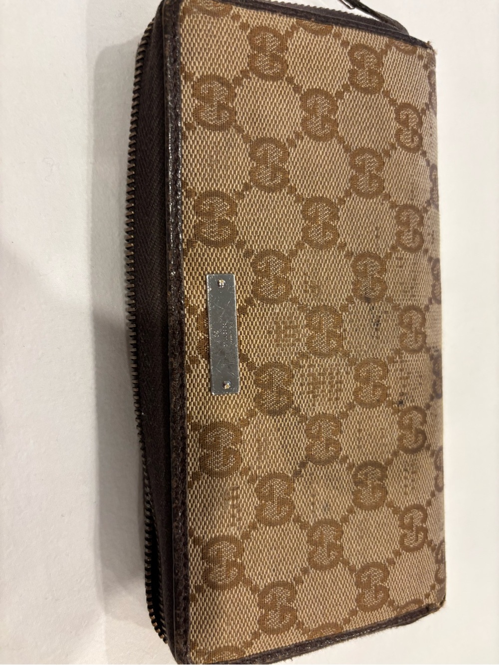Gucci Designer Monogram Zip Wallet - Brown